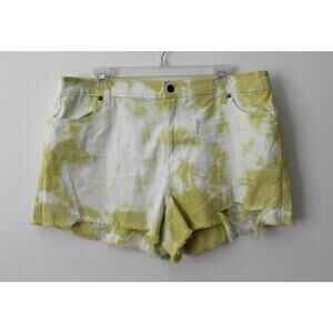 Aerie Womens Jean Shorts with Distressed Hem Yellow/White Size XL NWOT